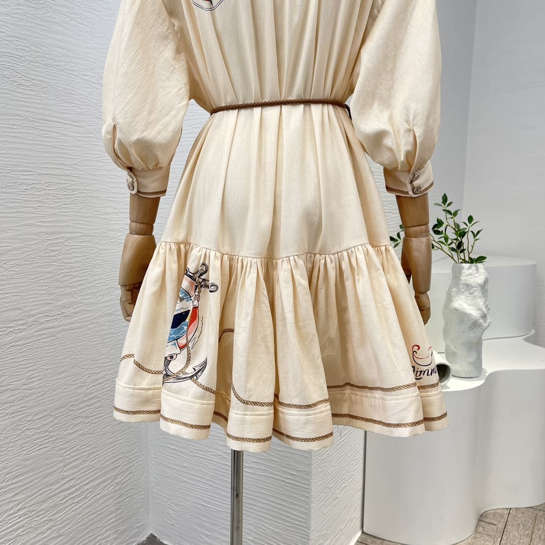 VÁY ZIMMERMANN 3/4 Sleeve Beige Loose Mini Dress High Classy
