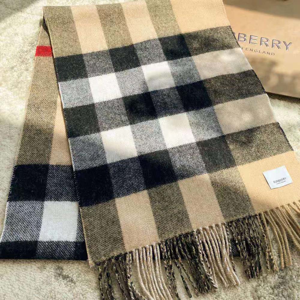KHĂN Burberry Reversible Check and Monogram Cashmere Scarf-Brown