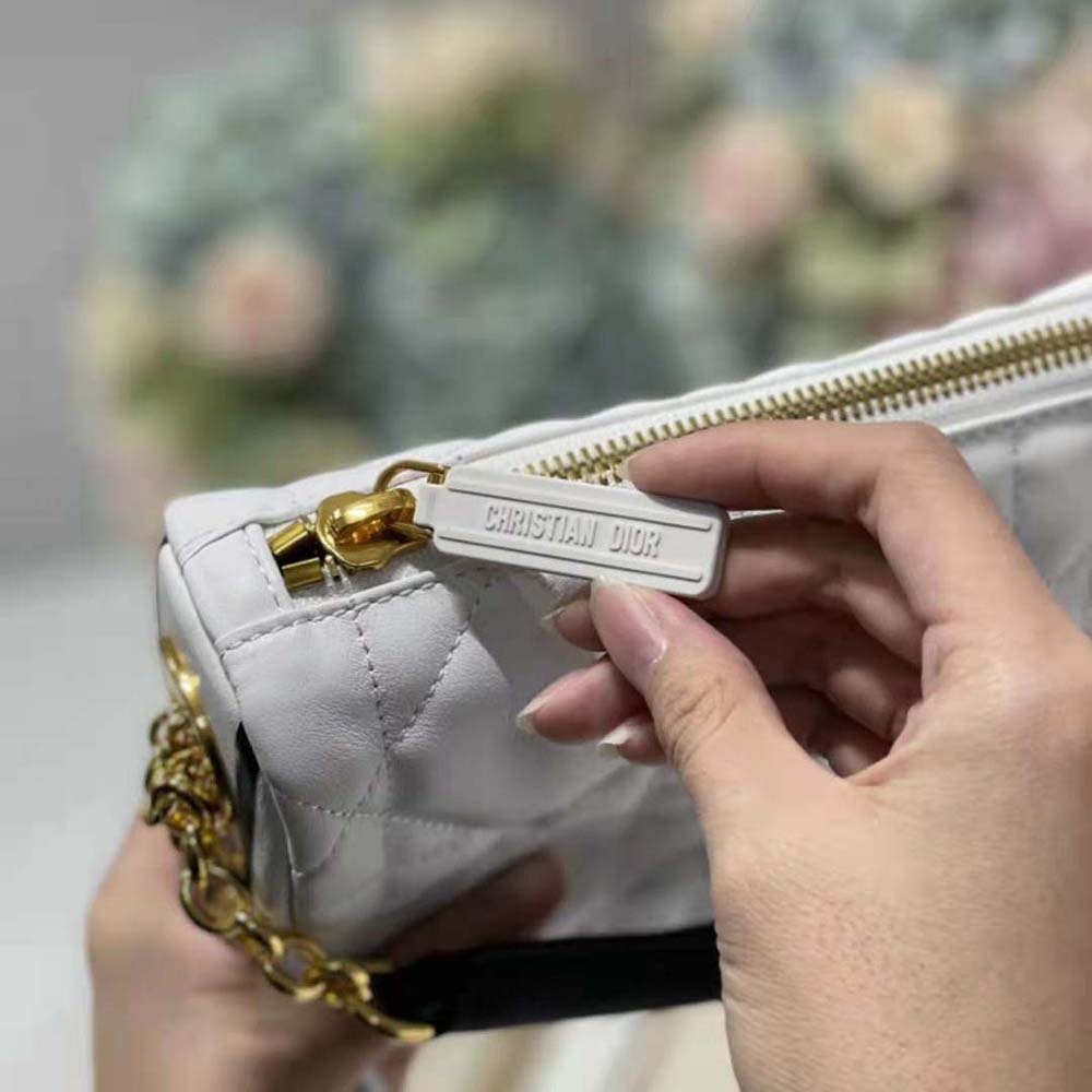 TÚI Dior Women Small Dior Vibe Hobo Bag White Cannage Lambskin