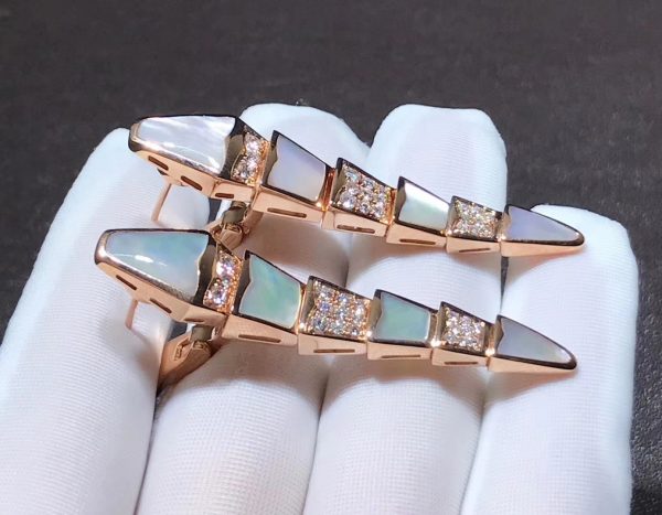 Bông tai BVLGARI Serpenti kim cương hoa tai xà cừ vàng hồng 18K