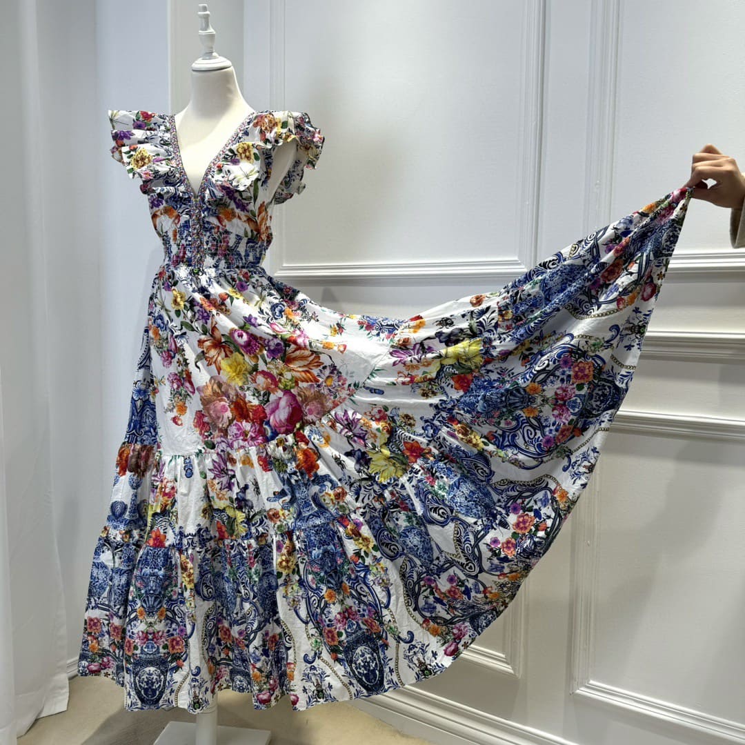 VÁY CAMILLA V NECK DIAMOND BUTTERFLY MID DRESS High Classy