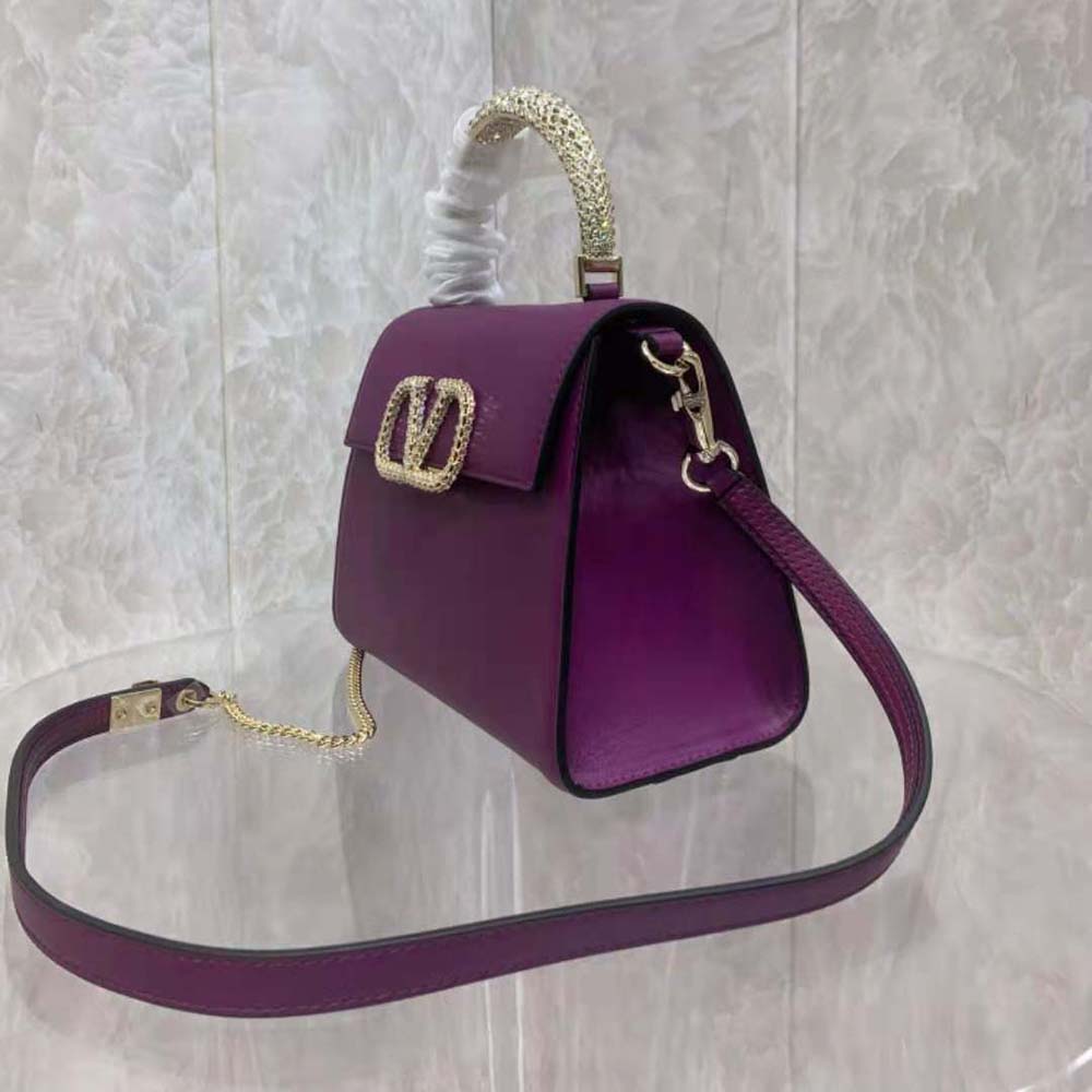 TÚI Valentino Women Small Vsling Calfskin Handbag with Jewel Handle-Purple