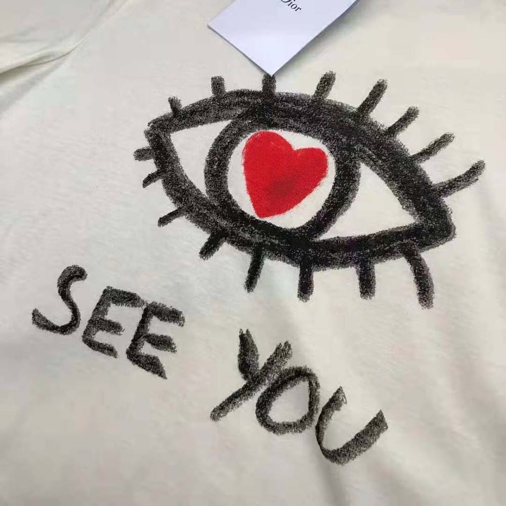 ÁO Dior I See You T-shirt Ecru Cotton Jersey and Linen