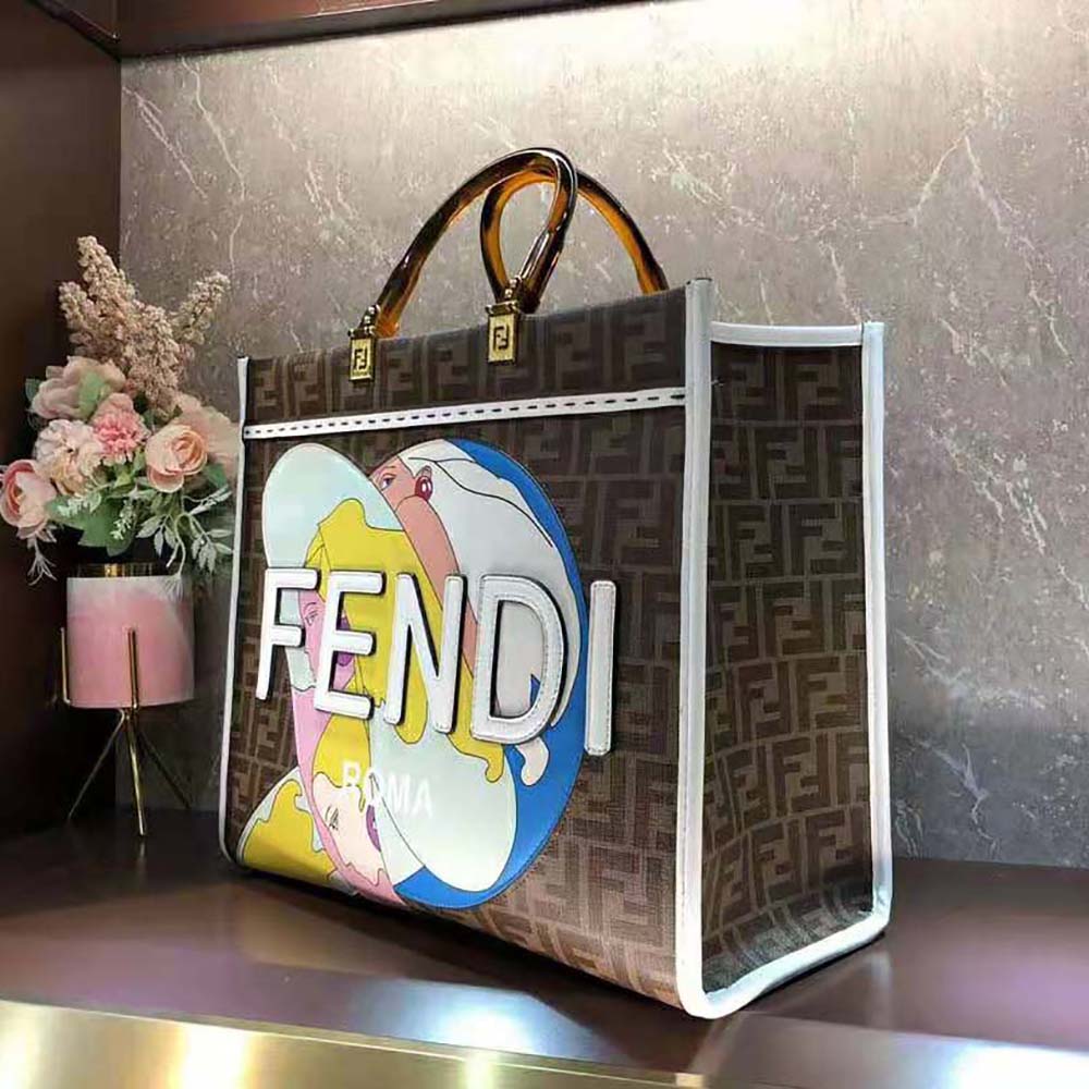TÚI Fendi Women Sunshine Medium FF Glazed Fabric Shopper with Inlay