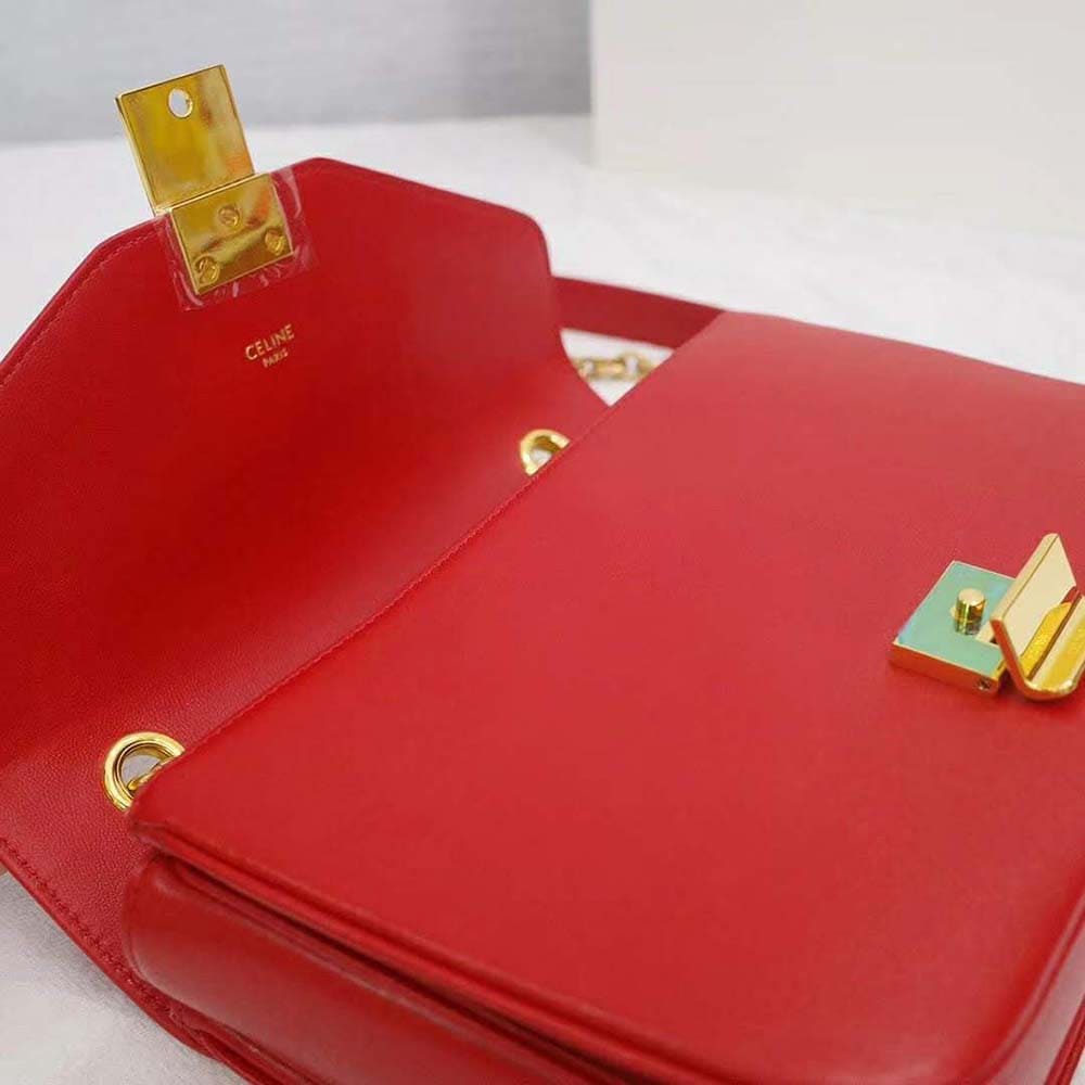 TÚI Celine Women Medium C Bag in Shiny Calfskin Leather-Red