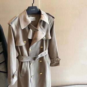 ÁO Celine Women Trench Coat in Wool and Cotton-Brown