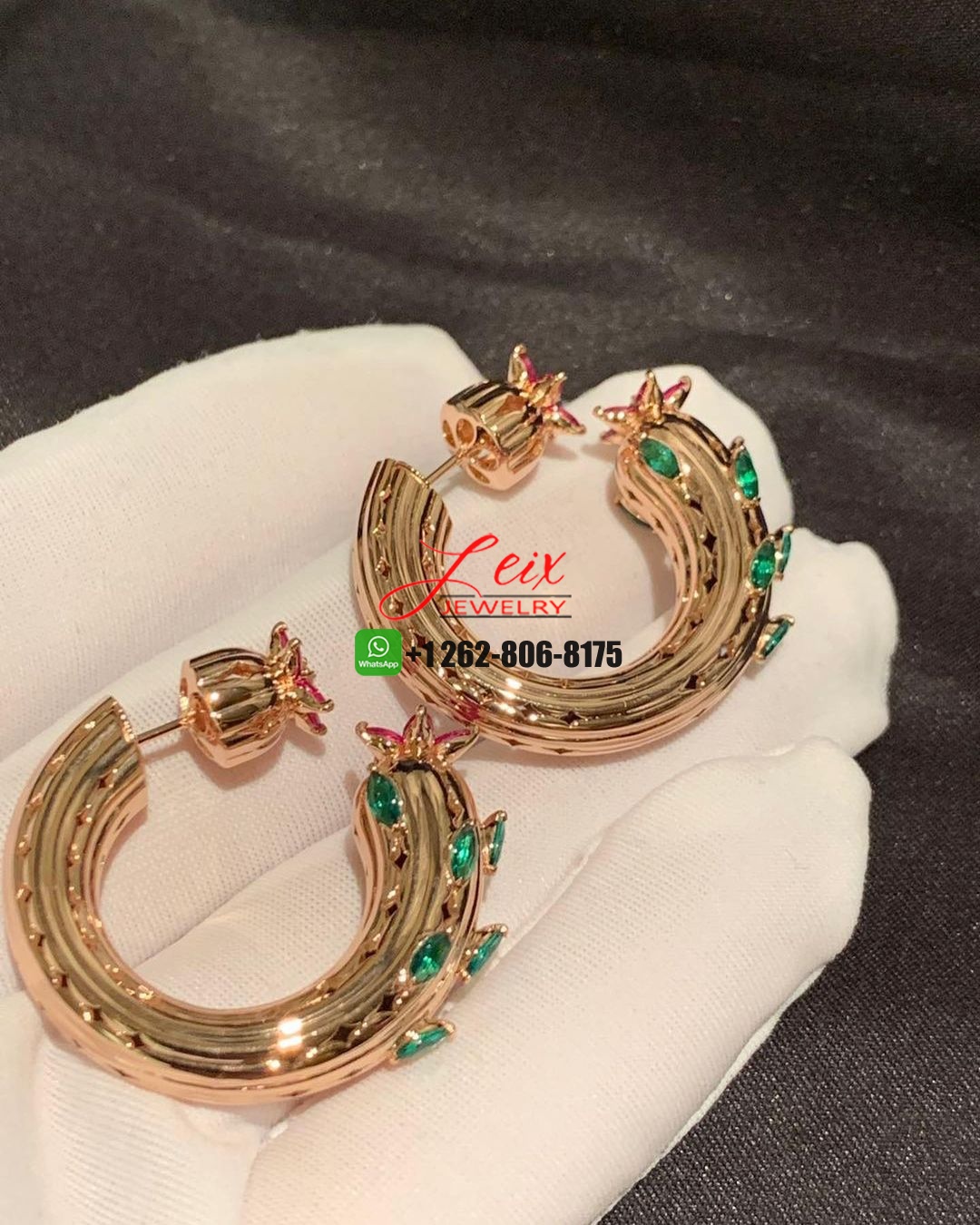Bông tai Cartier Cactus de Cartier ngọc lục bảo và hồng ngọc vàng hồng 18K