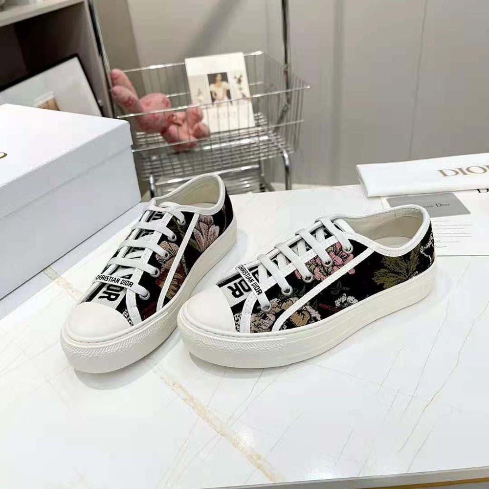 GIÀY Dior Women Walk’N’Dior Sneaker Black Multicolor Cotton with Dior Jardin Botanique Embroidery