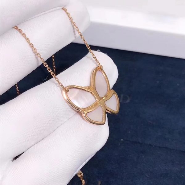 Vòng cổ Van Cleef & Arpels 2 butterflies M.O.P xà cừ vàng hồng 18K
