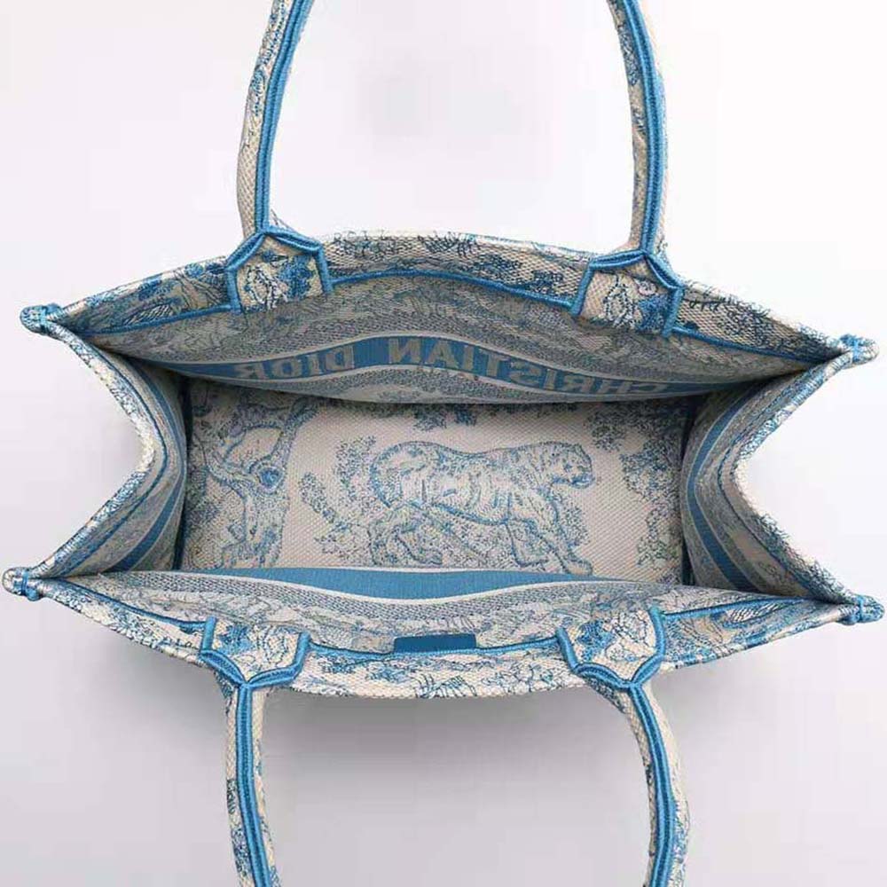 TÚI Dior Women Small Dior Book Tote Cornflower Blue Toile de Jouy Embroidery