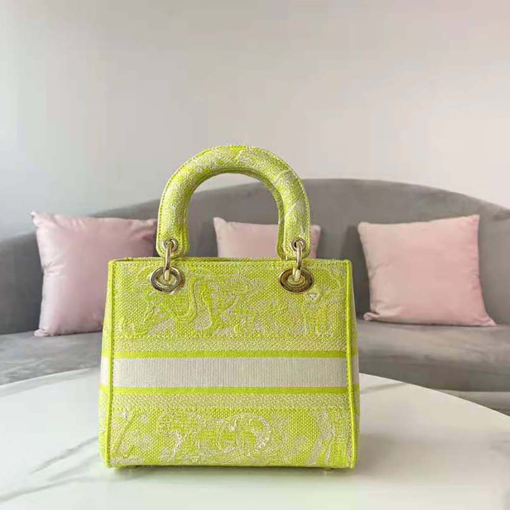 TÚI Dior Women Medium Lady D-lite Bag Lime Toile de Jouy Reverse Embroidery