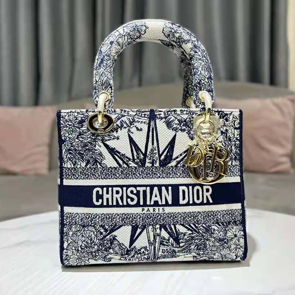TÚI Christian Dior Lady D-lite Bag Blue Multicolor Rêve D’Infini Embroidery