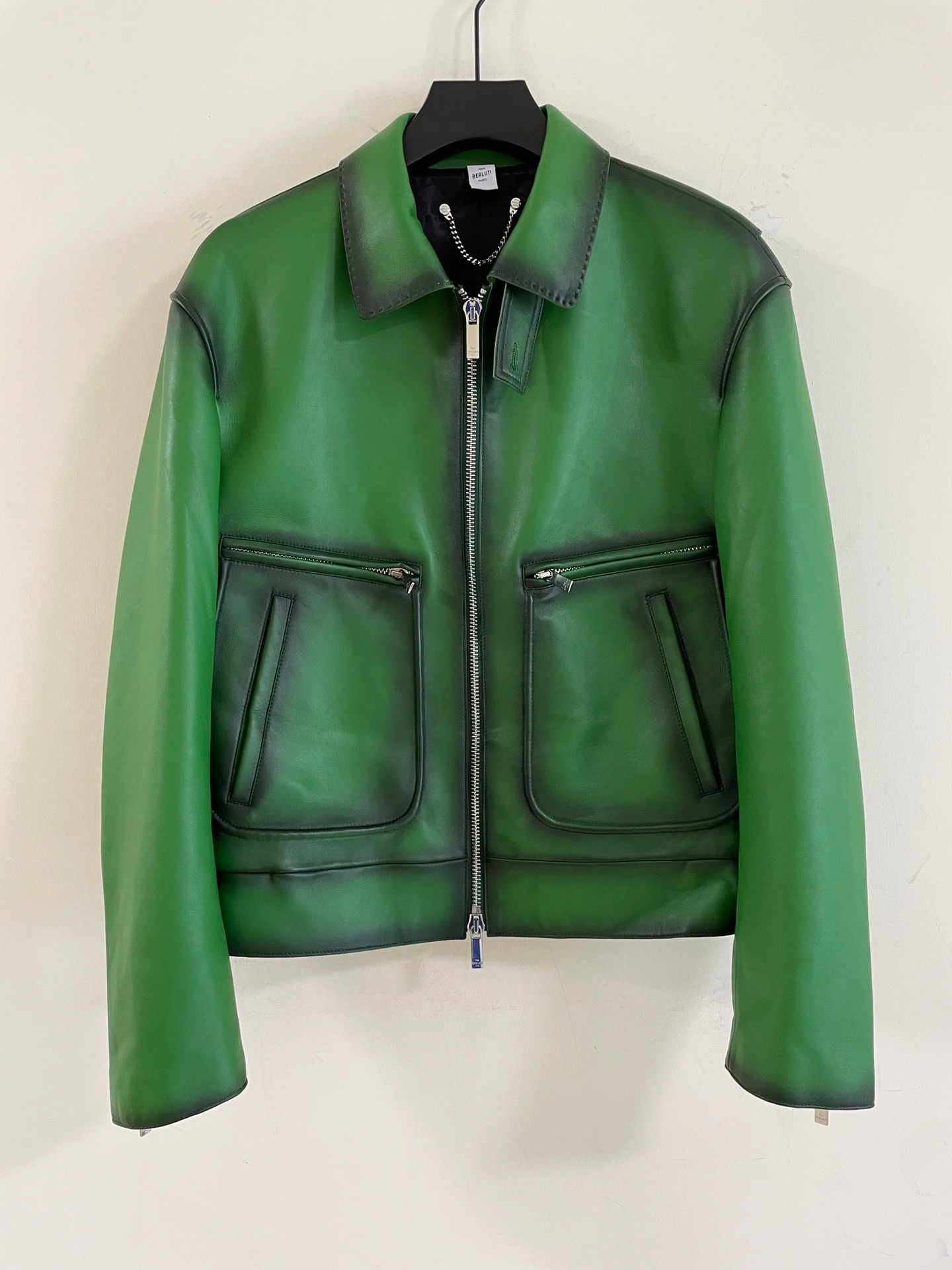 ÁO BERLUTI LEATHER JACKET GREEN