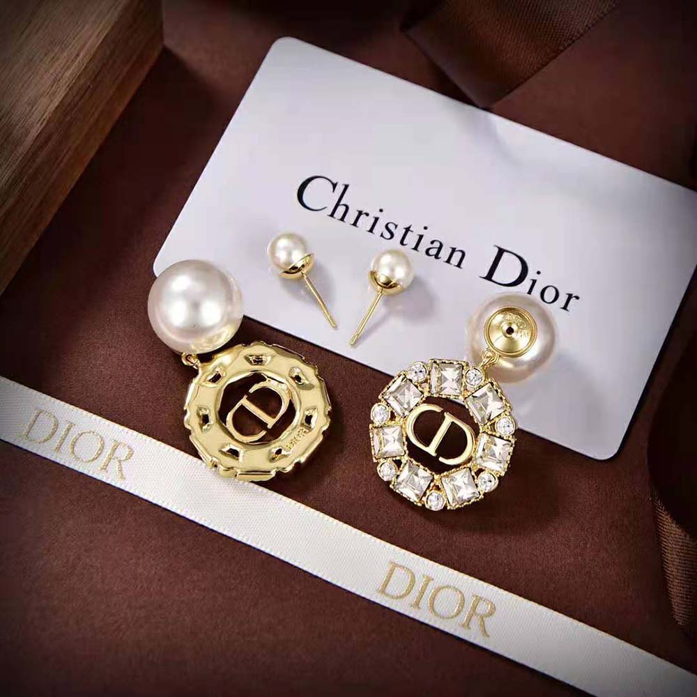 BÔNG TAI Dior Women Tribales Earrings Gold-Finish Metal and White Resin Pearls