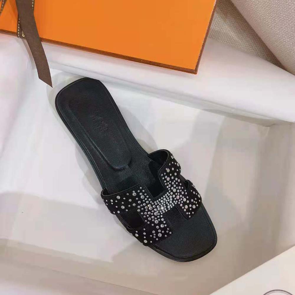 DÉP Hermes Oasis Sandal in Suede Goatskin-Black