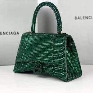 TÚI Balenciaga Women Hourglass XS Handbag with Rhinestones-Dark Green