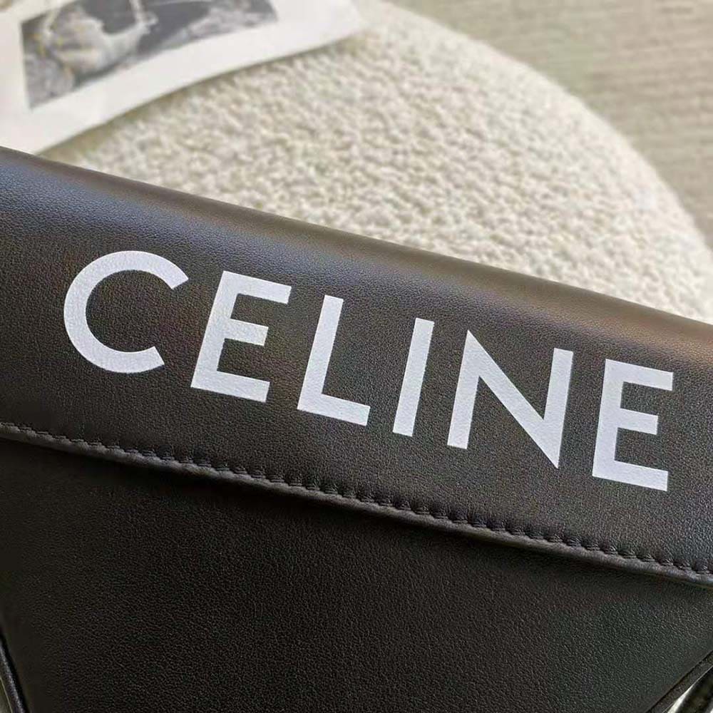 TÚI Celine Women Triangle Bag in Smooth Calfskin with Celine Print-Black