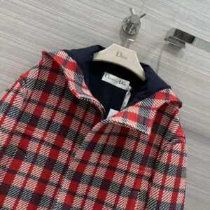 ÁO Dior Women Hooded Blouson Red Black and White Check n Dior Cotton and Wool
