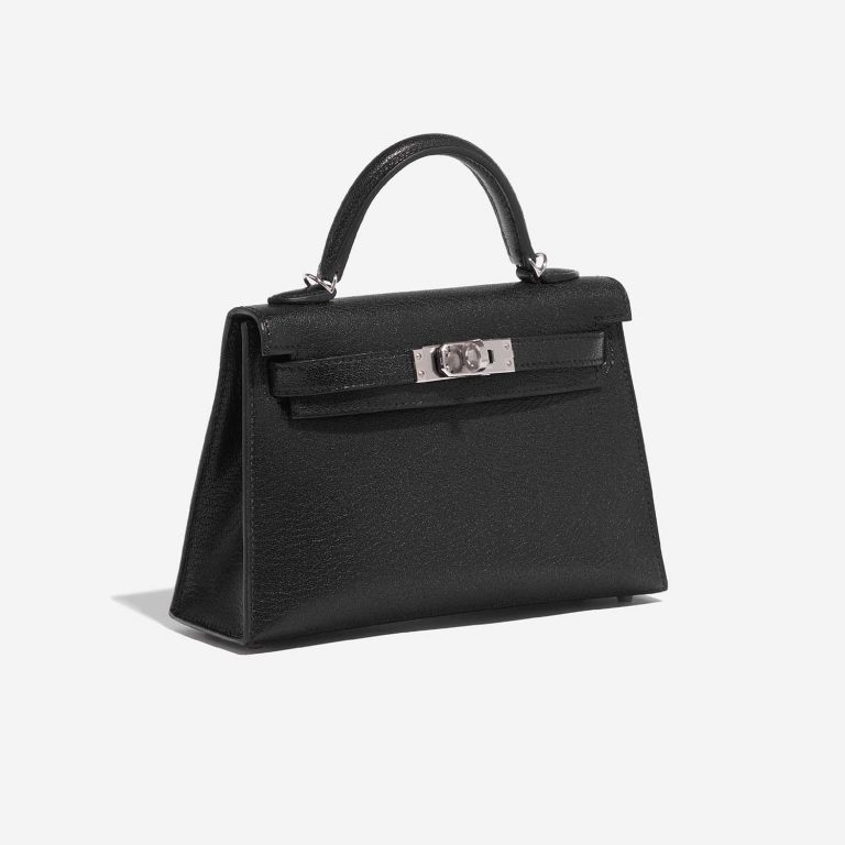 TÚI Hermès Kelly Mini Chèvre Chamkila Black Silver Buckle khóa trắng