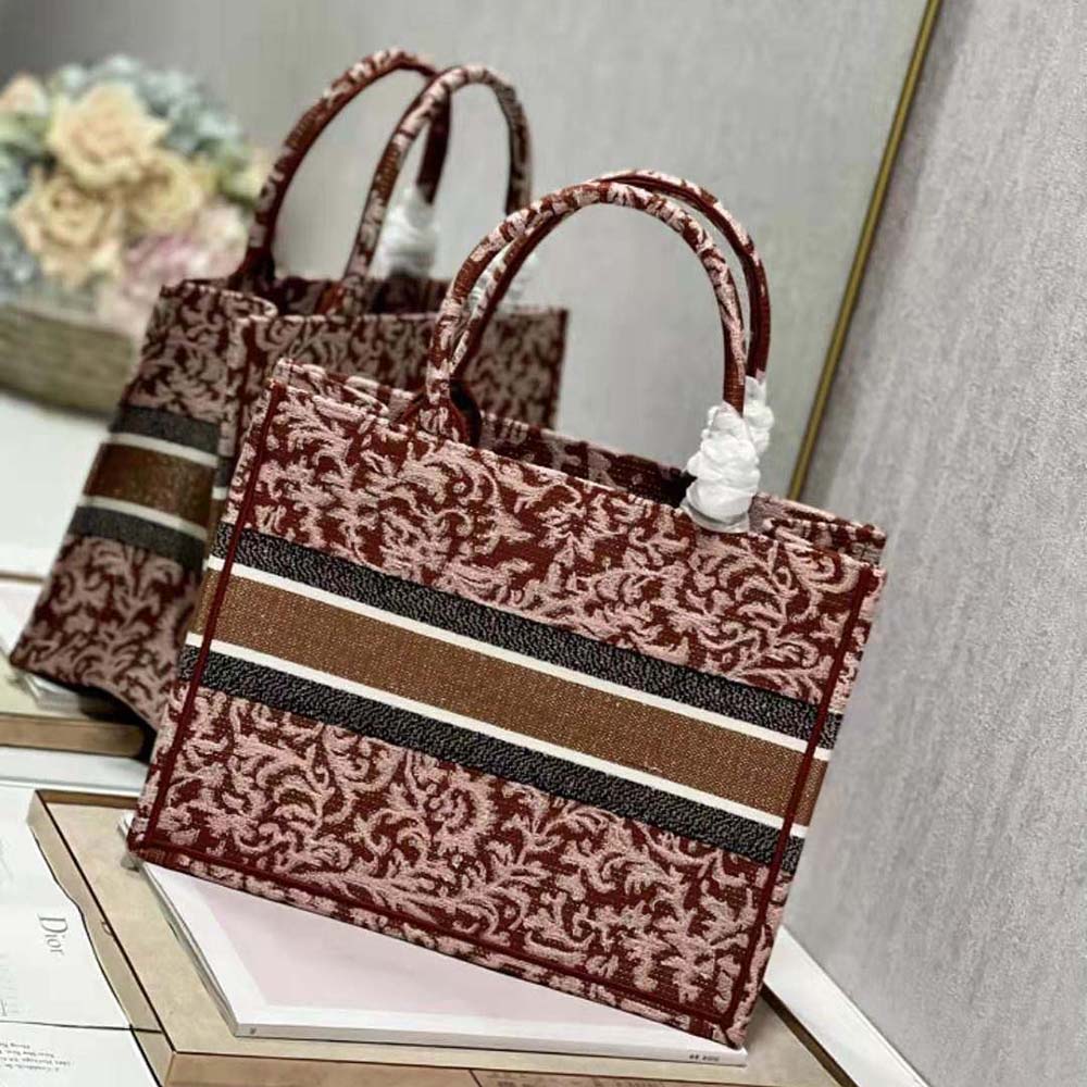 TÚI Christian Dior Book Tote Metallic Pink Dior Brocart Embroidery