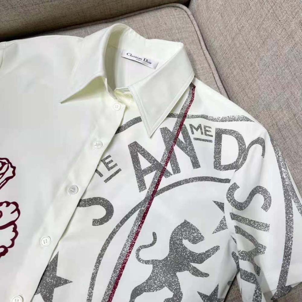 Váy Dior Long Blouse Ecru Cotton Poplin and Silk with Dior Union Motif