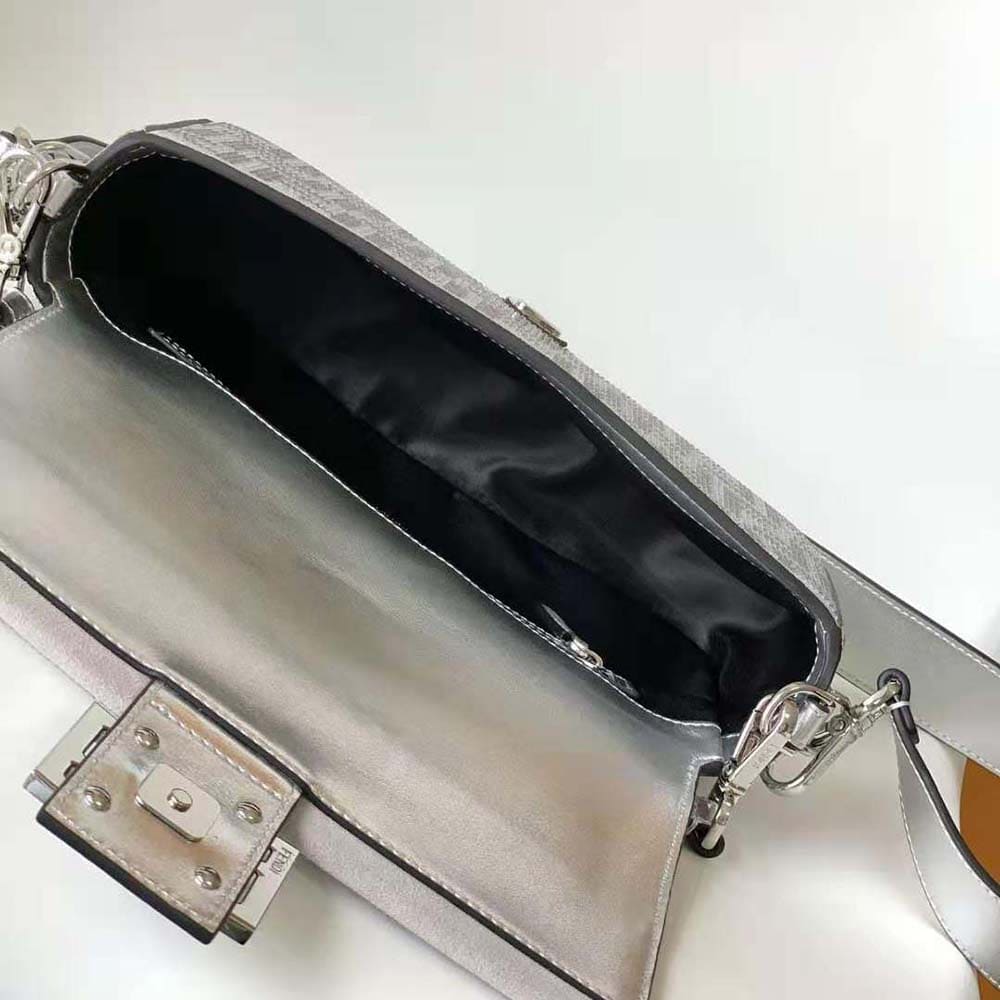 TÚI FENDI Women Baguette Mini Silver Leather Bag with Crystal FF Motif