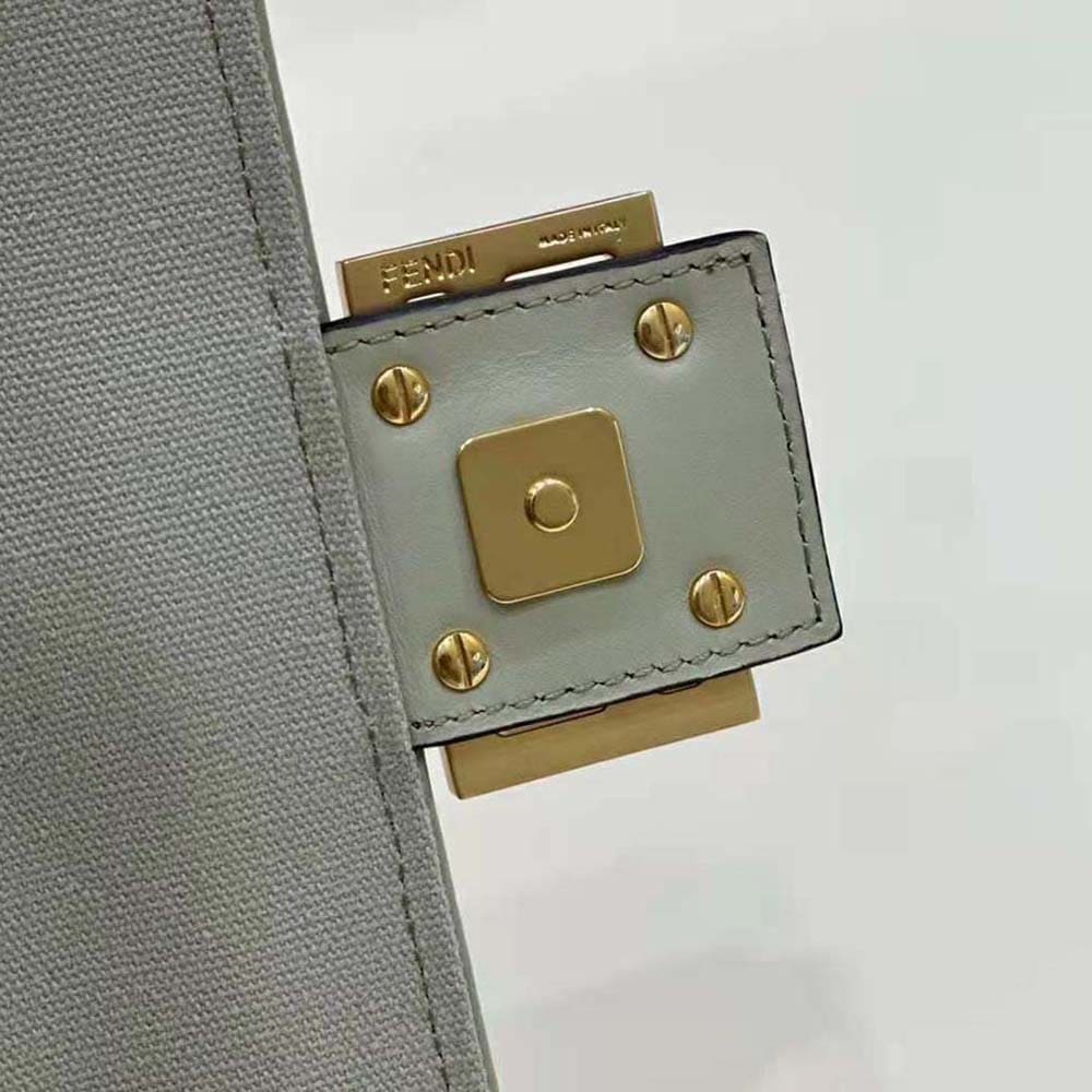 TÚI FENDI Women Baguette Light Green Canvas Bag with FF Embroidery