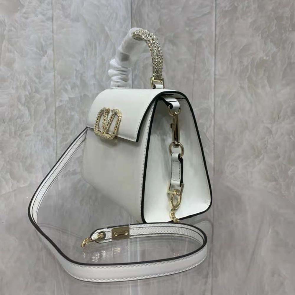 TÚI Valentino Women Small Vsling Calfskin Handbag with Jewel Handle-White