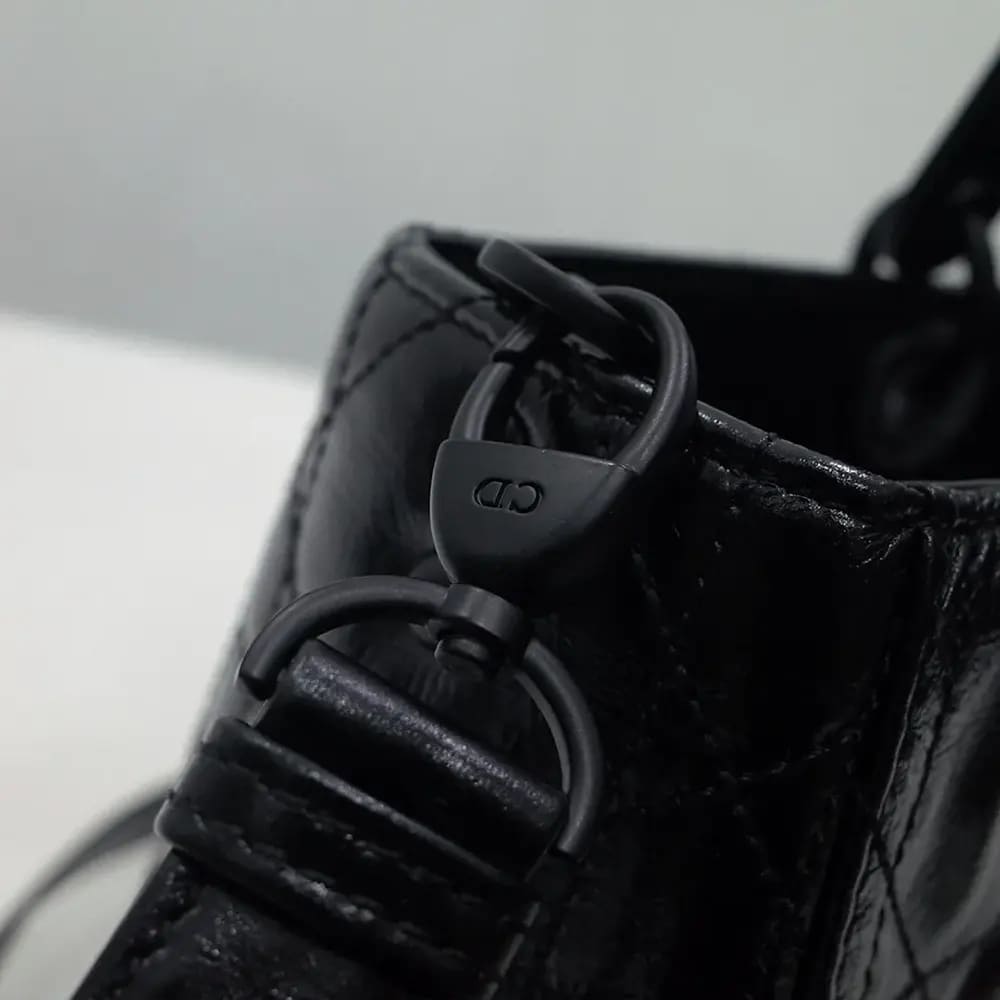 TÚI DIOR Women Large Lady D-Sire Bag Black Macrocannage Crinkled Calfskin