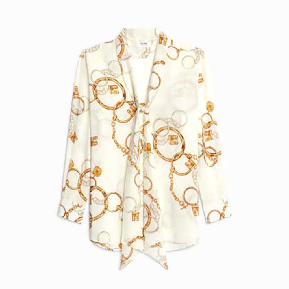 ÁO Celine Women Lavallière Shirt in Crepe De Chine-Brown