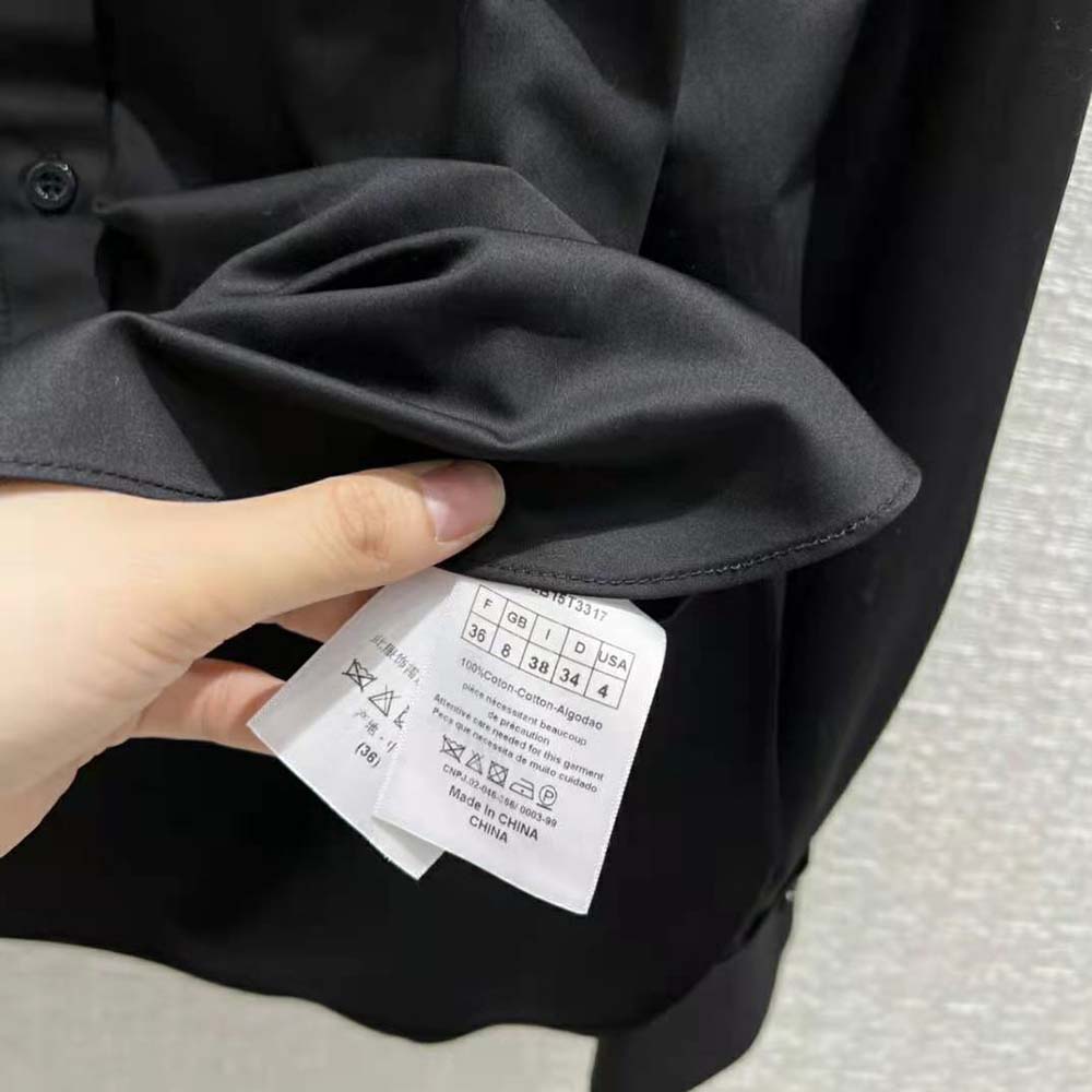 ÁO Dior Women Blouse with Ruffles Black Cotton Poplin