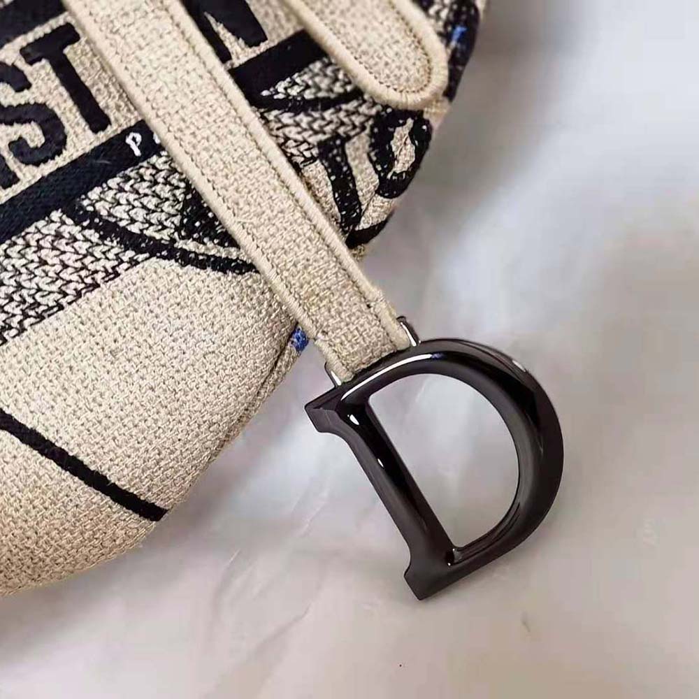 TÚI Dior Women Saddle Bag Beige Jute Canvas Embroidered with Dior Union Motif