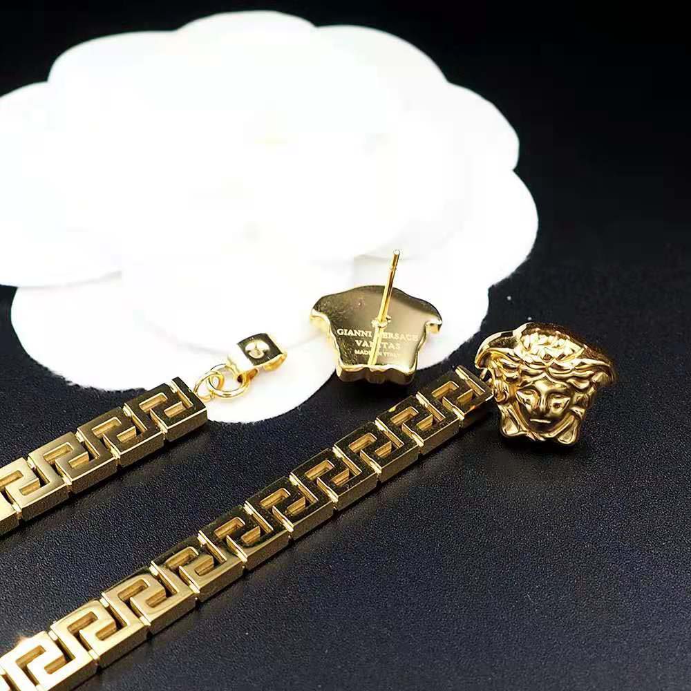 BÔNG TAI Versace Women Greca Drop Earrings-Gold