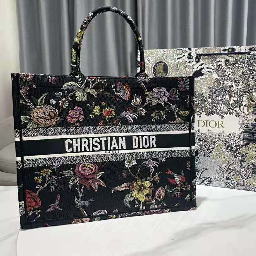 TÚI Christian Dior Book Tote Black Multicolor Dior Jardin Botanique Embroidery