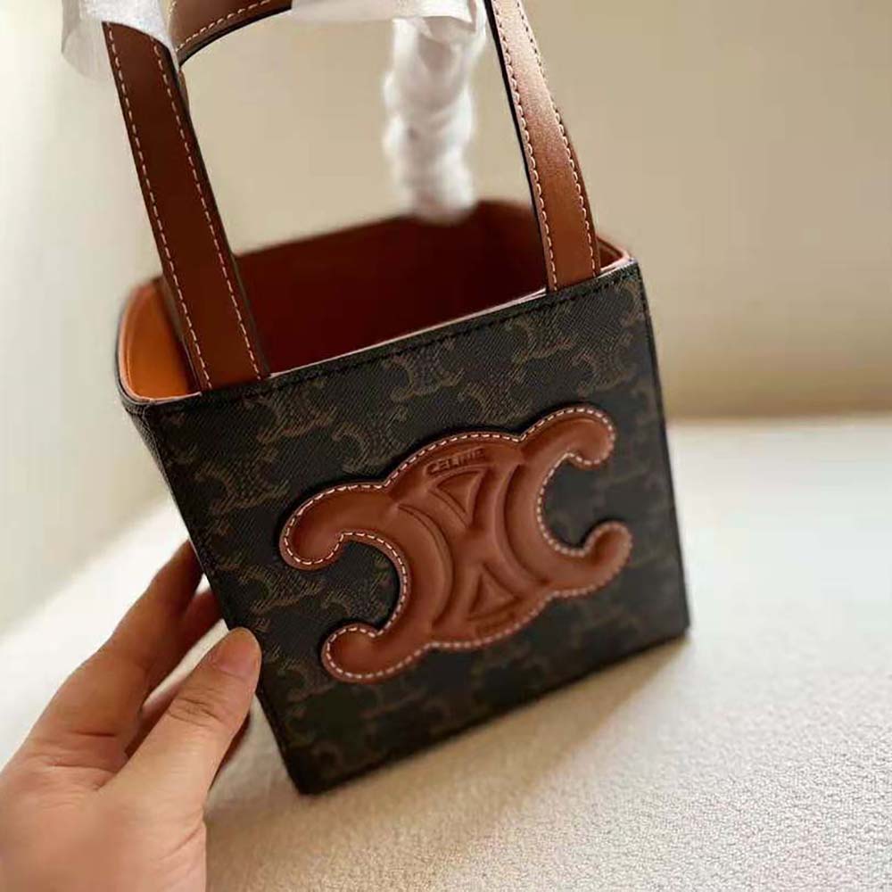 TÚI Celine Women Cube Bag Cuir Triomphe in Triomphe Canvas and Calfskin