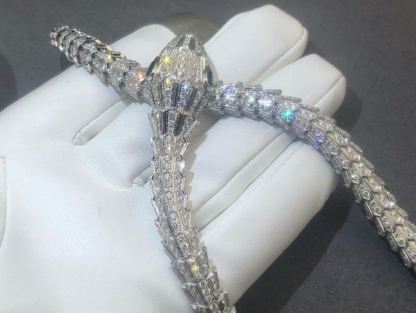 Vòng cổ BVLGARI Full Pavé Diamond Serpenti vàng trắng 18K