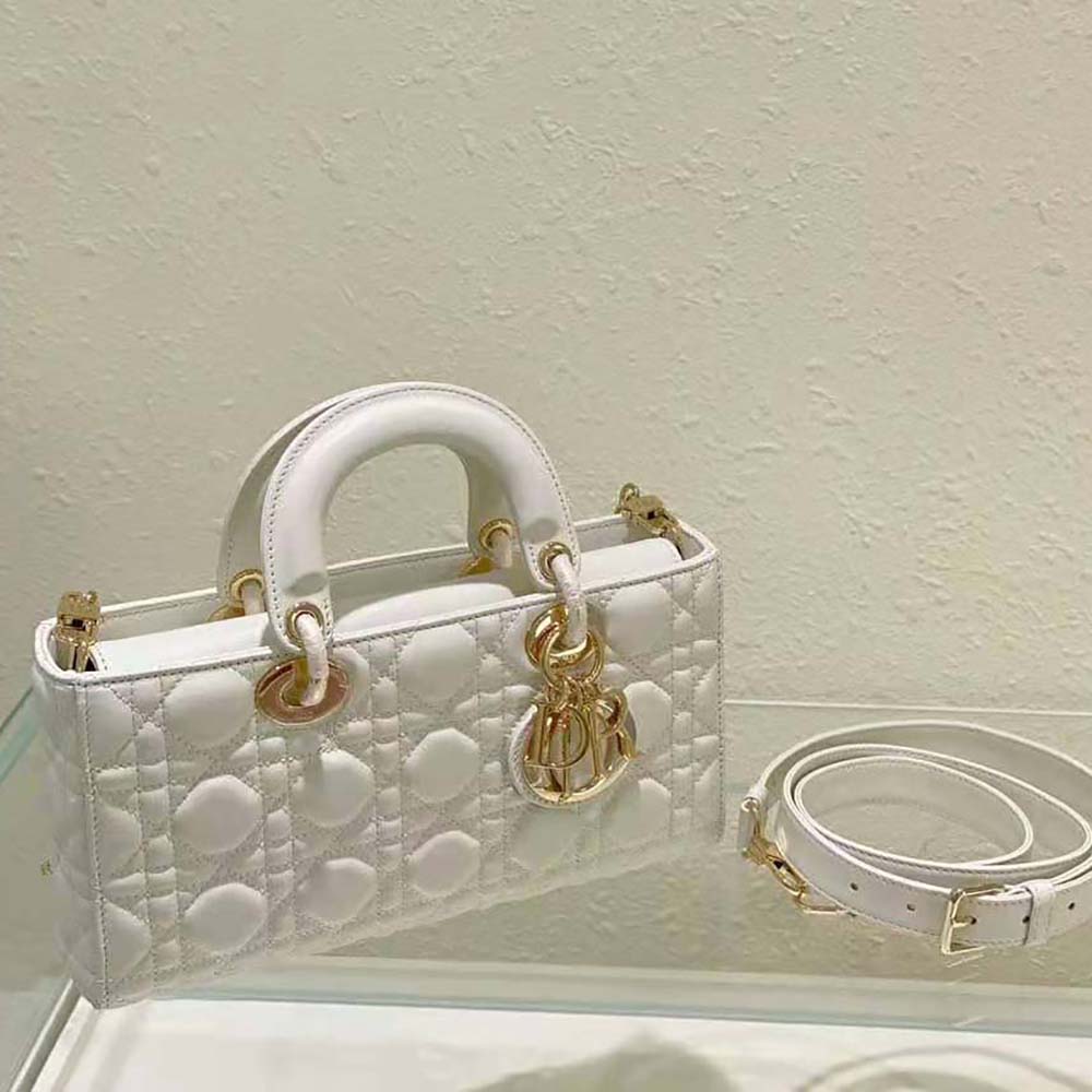 TÚI Dior Women Lady D-Joy Bag Latte Cannage Lambskin
