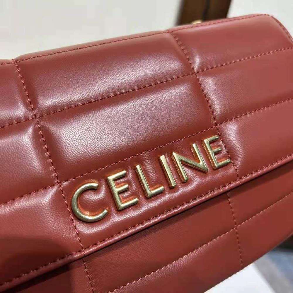 TÚI Celine Women Chain Shoulder Bag Matelasse in Quilted Goatskin-Brown DA DÊ
