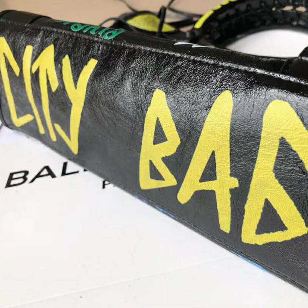 TÚI Balenciaga Women Classic City S Graffiti Small Lambskin Bag-Blue