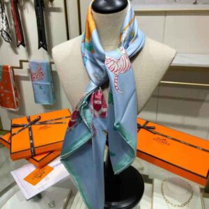 KHĂN Hermes Women Hermes Story Scarf 90 in Silk Twill with Hand-Rolled Edges-Blue