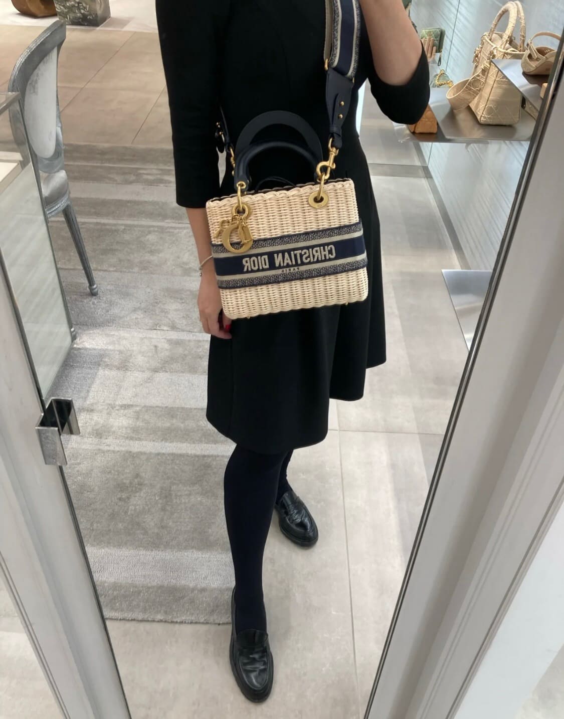 TÚI Dior Women Medium Lady Dior Bag Natural Wicker and Black Dior Oblique Jacquard