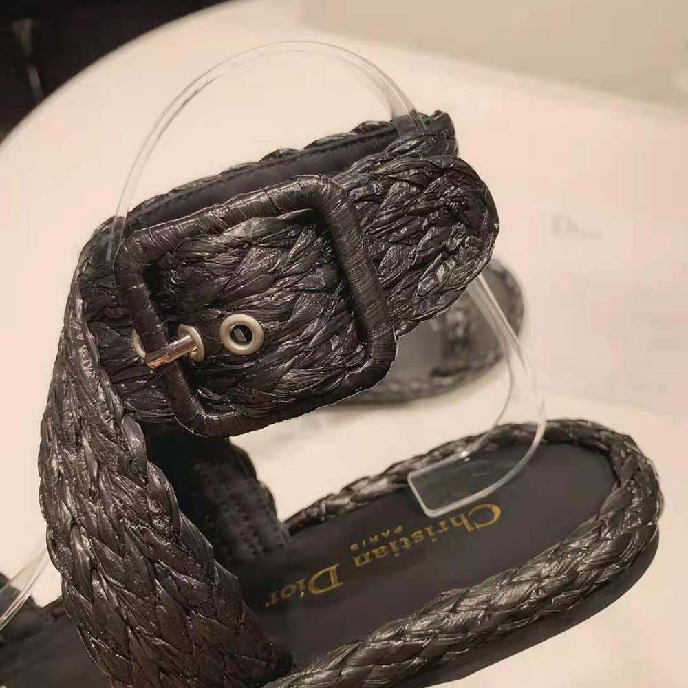 DÉP SANDAL DIOR Dior Ocean Thong Sandal Black Braided Raffia