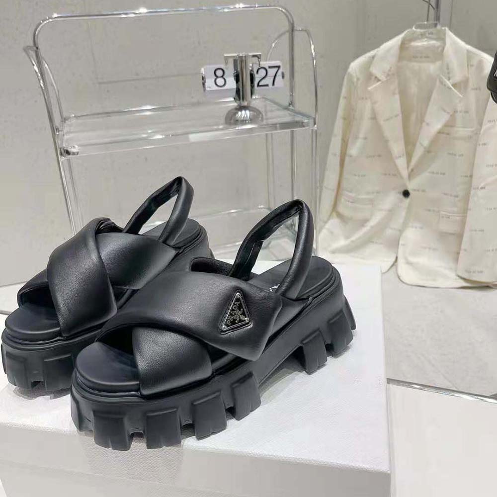 DÉP SANDAL Prada Women Monolith Padded Nappa Leather Sandals-Black