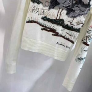 ÁO Dior Women Sweater Ecru Cashmere with Multicolor Dior Jardin D Hiver Motif