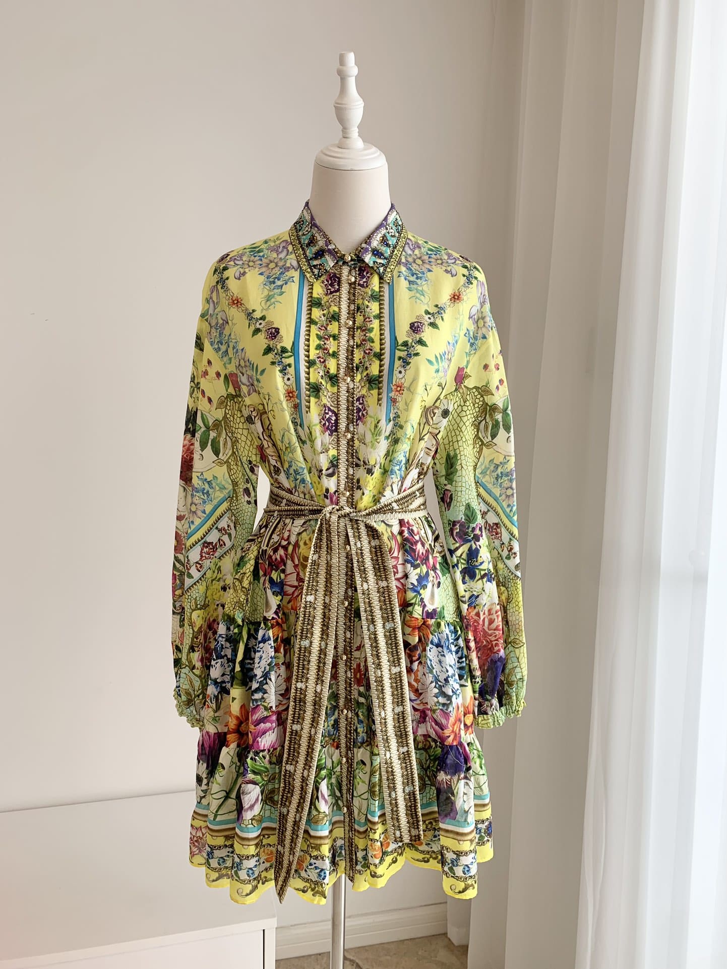 VÁY CAMILLA SQUARE NECK Floral Silk Diamond Mid Dress High Classy