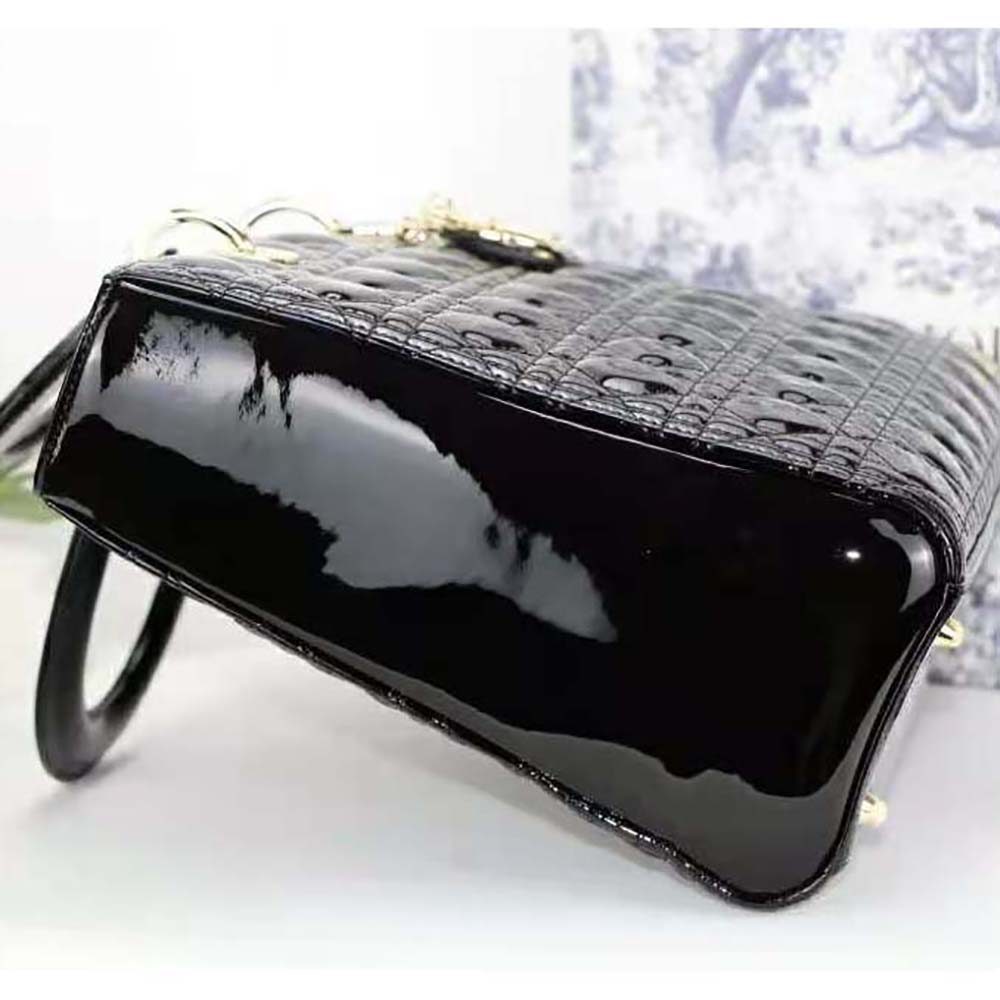 TÚI Dior Women Large Lady Dior Bag Black Patent Cannage Calfskin