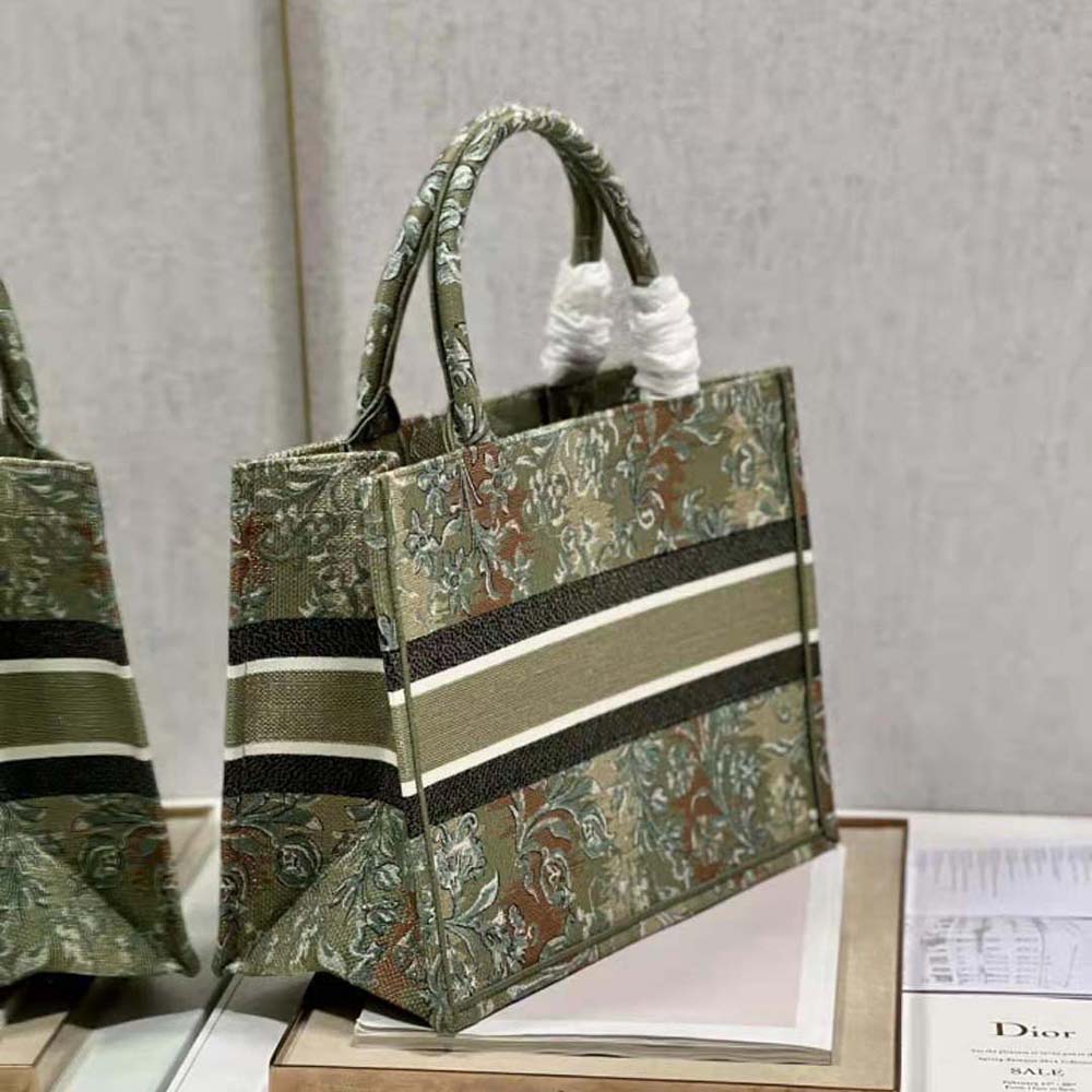 TÚI Christian Dior Book Tote Metallic Green Dior Brocart Embroidery