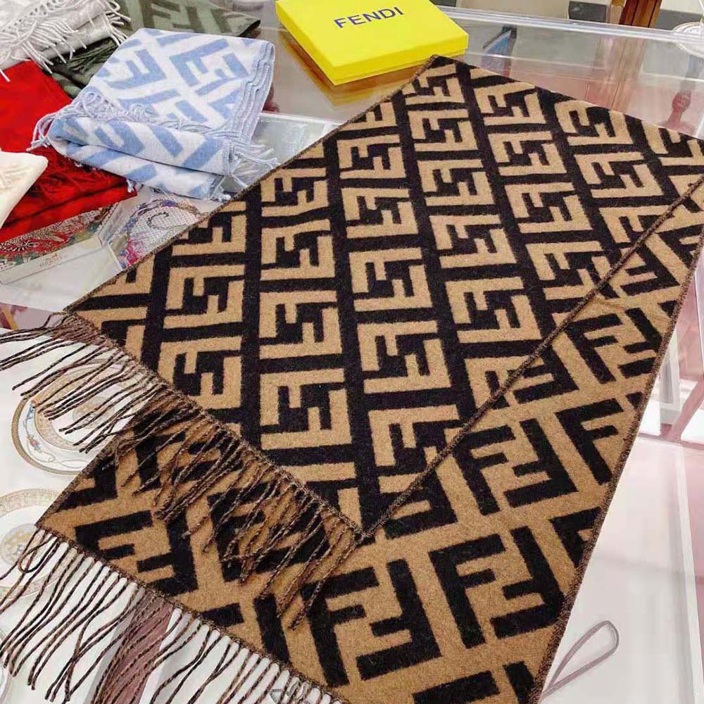 KHĂN Fendi Women FF Scarf Brown Cashmere Scarf