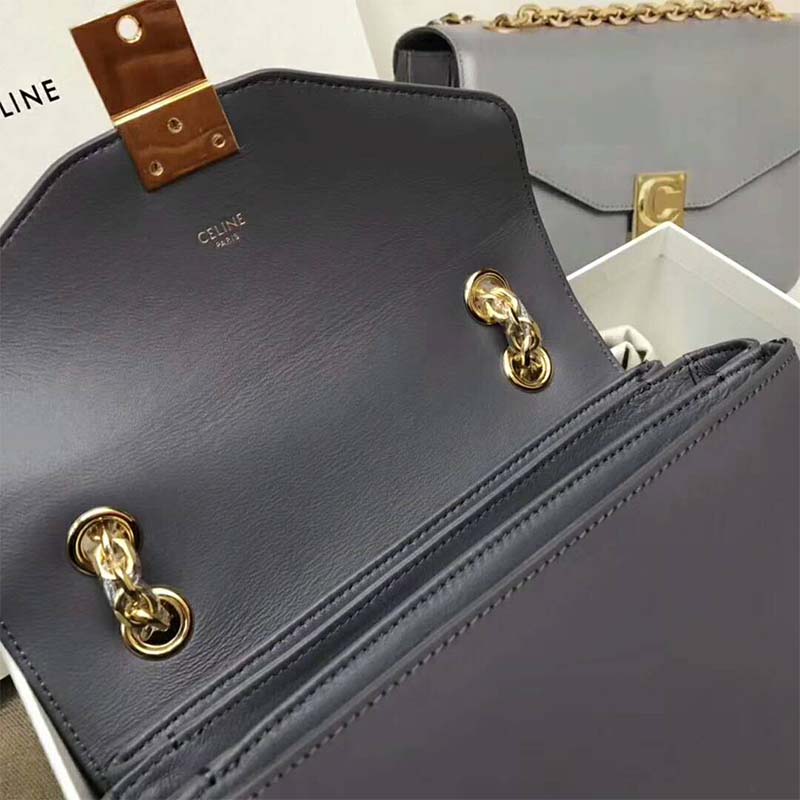 TÚI Celine Women Medium C Bag in Shiny Calfskin-Silver