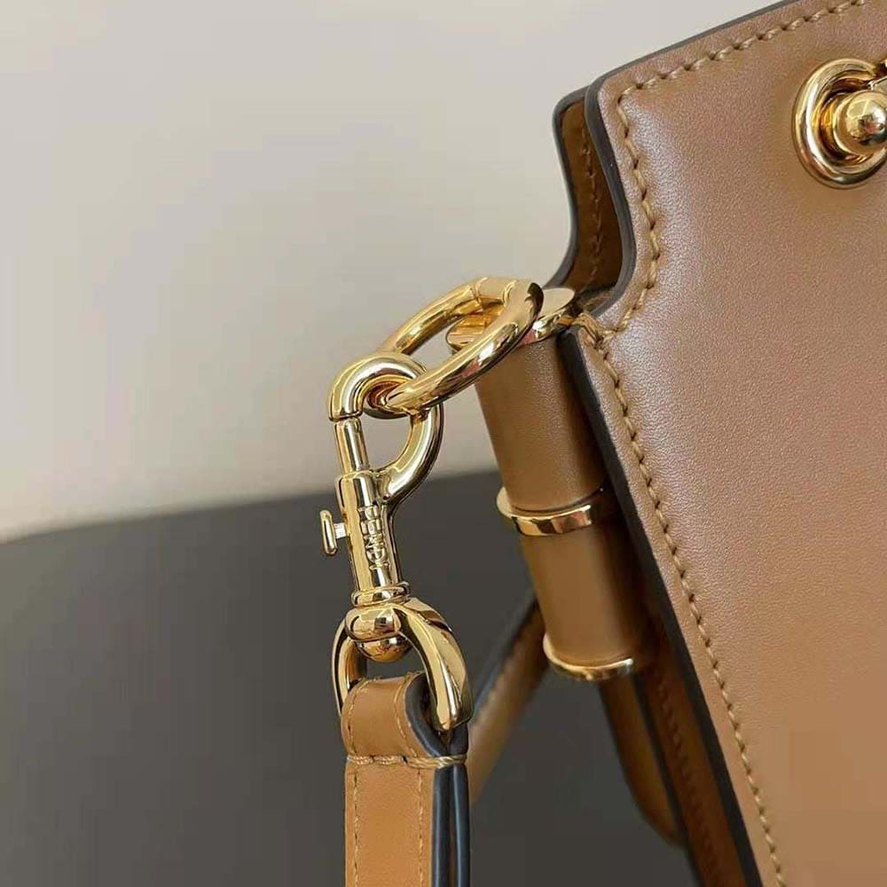 TÚI FENDI Women Touch Leather Bag with A Metal FF Clasp-Brown